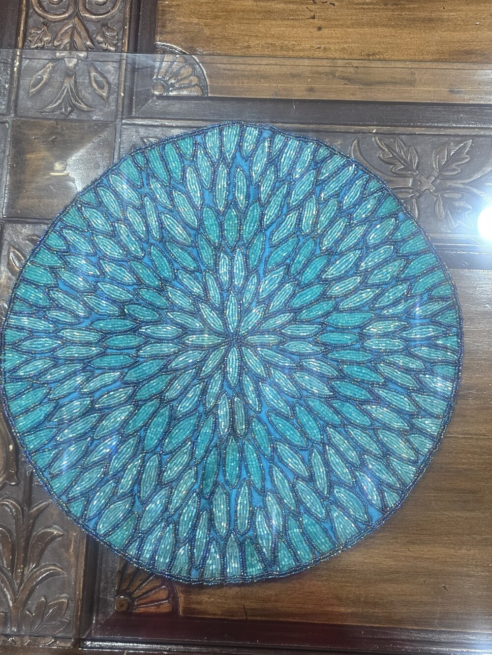 Blue Teal Decorative Round Braded Ckoth Art -